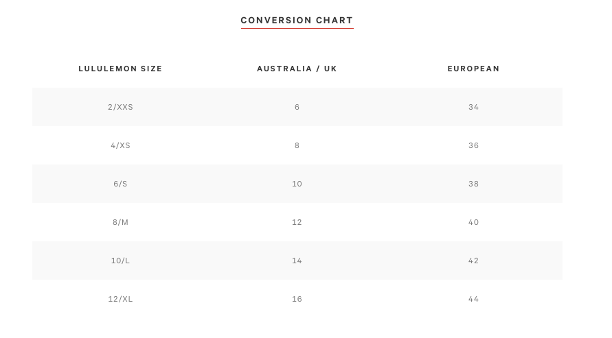 lululemon define jacket sizing plus size chart