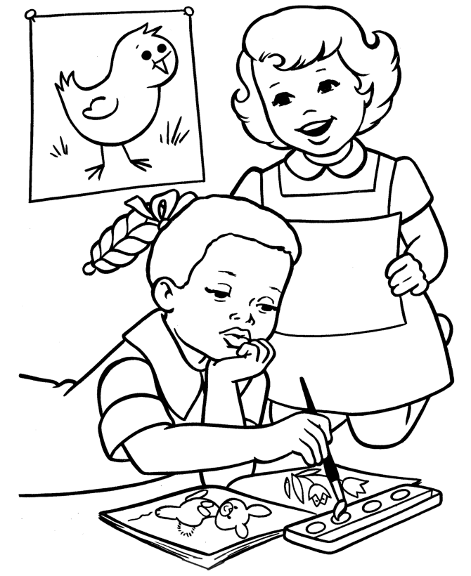 Spring Children and Fun Coloring Page 1 Spring Coloring Sheets