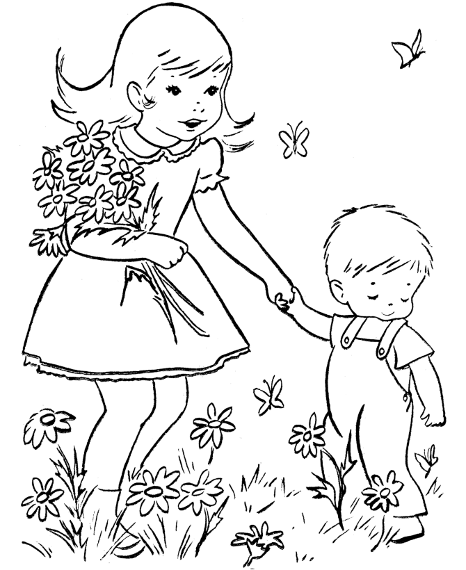 Spring Children and Fun Coloring Page 13 Spring fun Coloring Sheets