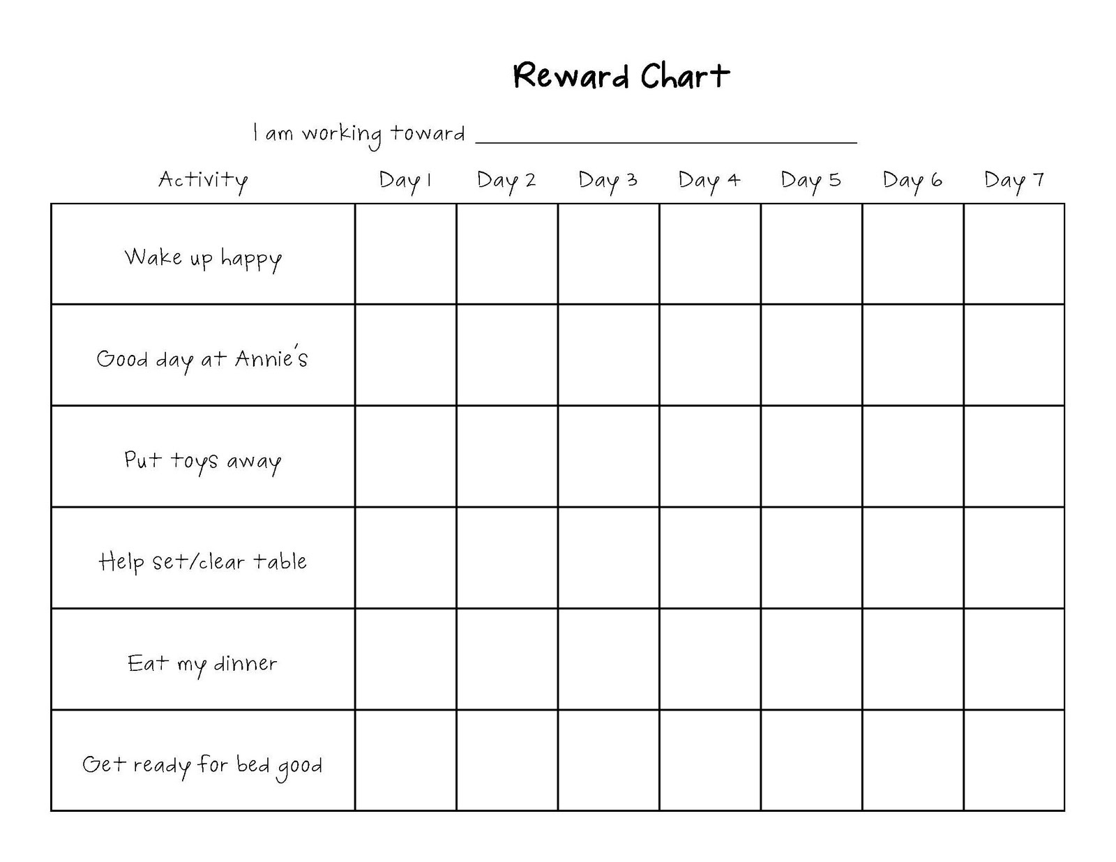 Printable Reward Charts For Kids