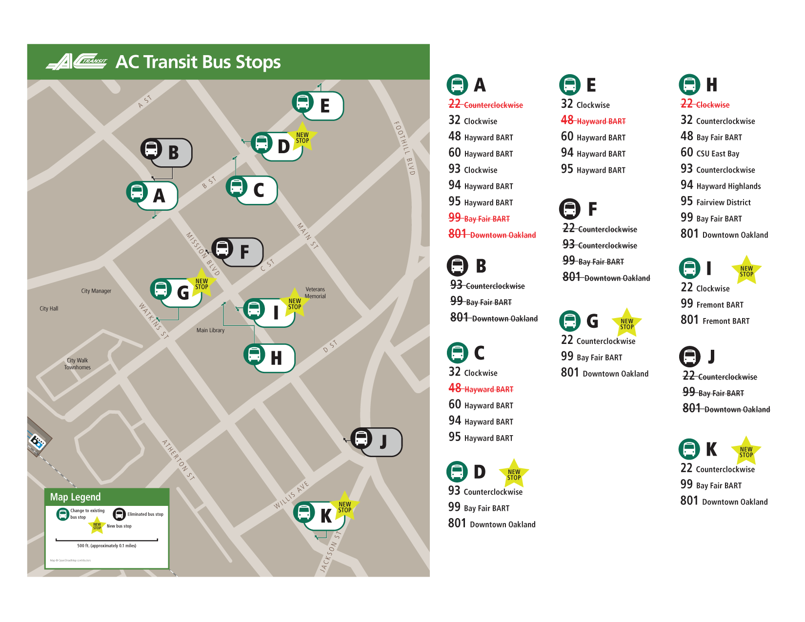 Bus Stop and Route Changes in Downtown Hayward AC Transit