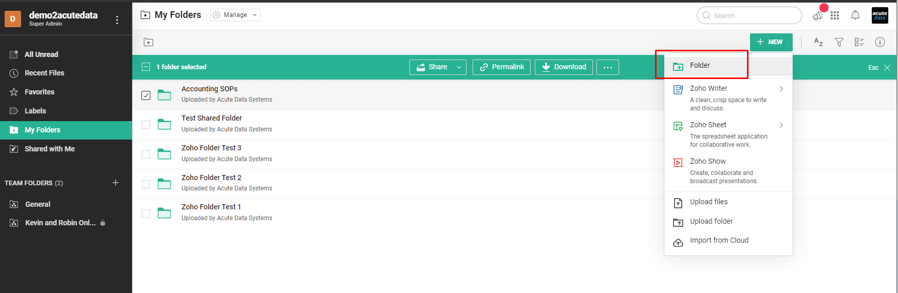 Zoho WorkDrive How to Share a Folder with Users