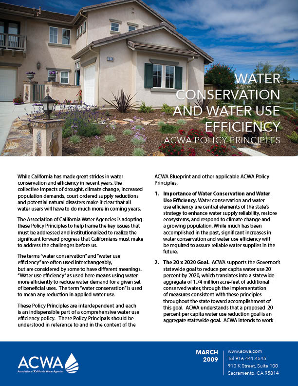 Water Conservation and Water Use Efficiency Policy Principles