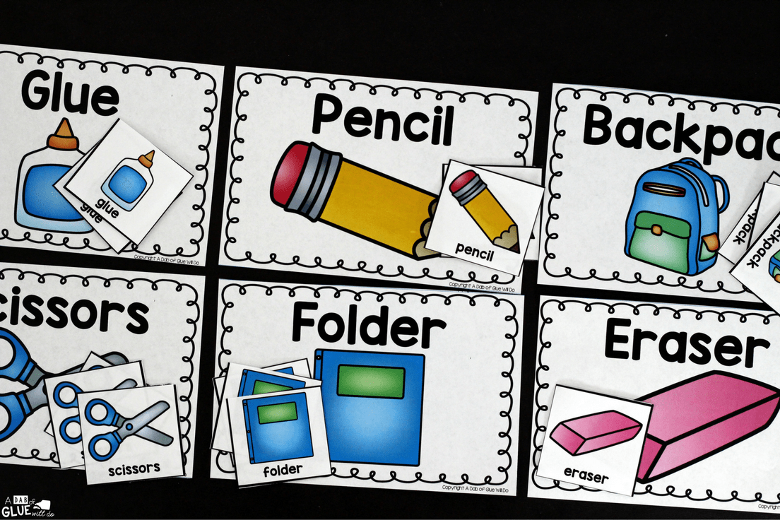 School Supplies Sort Printable A Dab of Glue Will Do