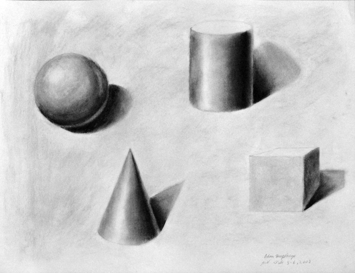 Adam L Humphreys Four basic shapes, shading of form, charcoal