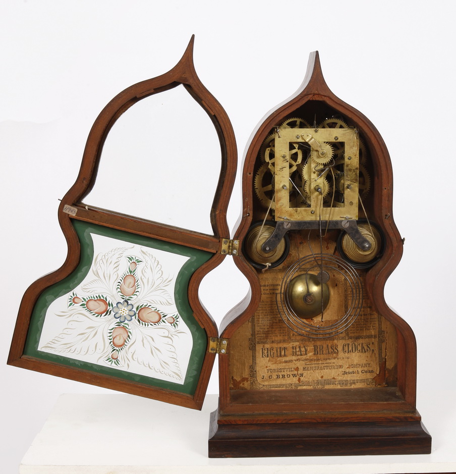 JC Brown Forestville CT Miniature Fusee Acorn Clock C. 1850 Bristol CT