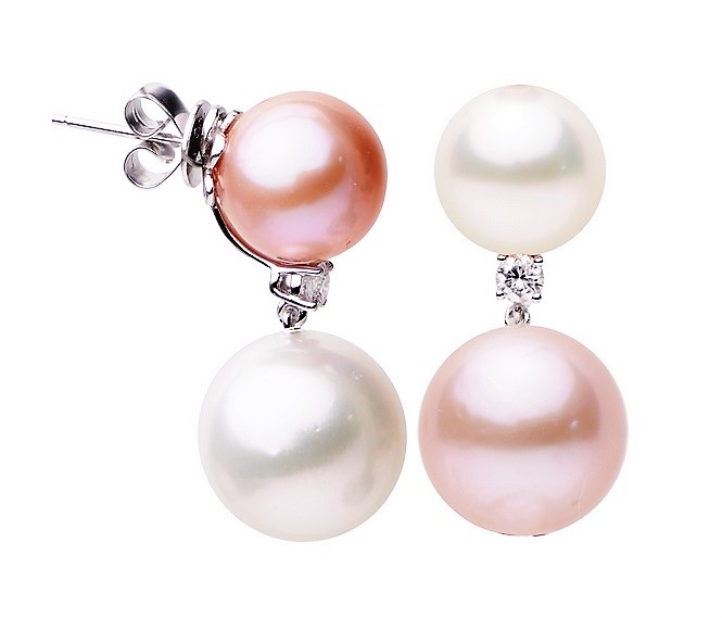 ADCO Diamond Pink and White Pearl Earrings