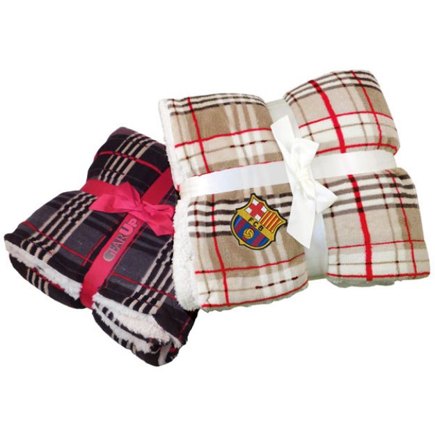 Lambswool Microsherpa Plaid Throw Blanket Custom Embroidery Blanket