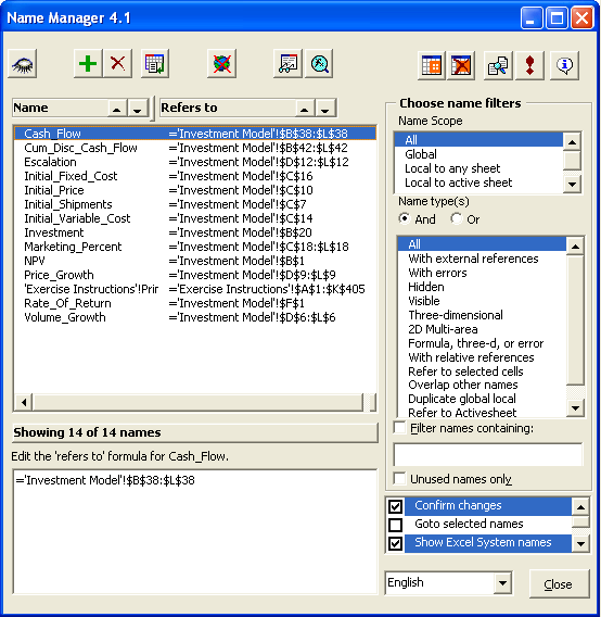 How to manage range names in Microsoft Excel