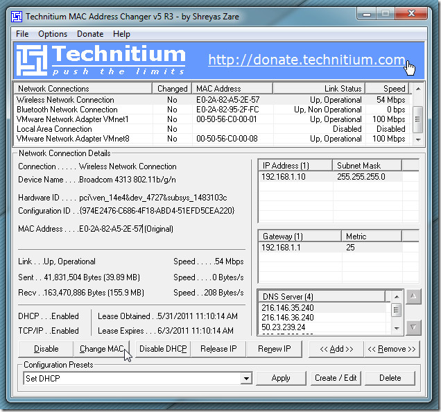 Change Network MAC Address With Technitium MAC Address Changer