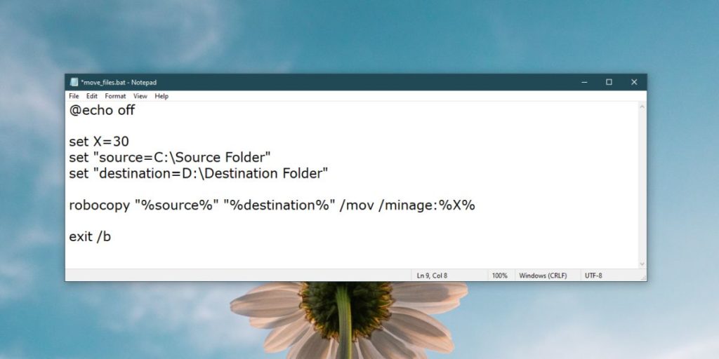 How to move files from one folder to another after X days on Windows 10