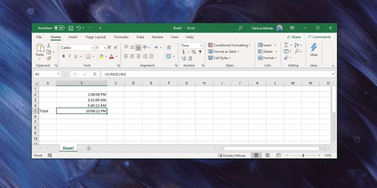 How to add hours in Microsoft Excel