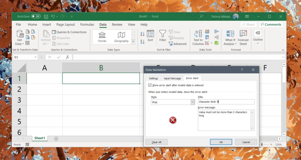 How to add a character limit to cells in Excel