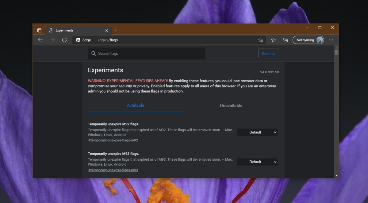 How to access the Microsoft Edge aboutflags page