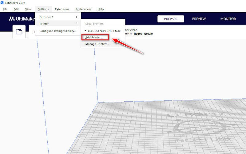 Elegoo Netune 4 How to Add Printer Settings on Cura