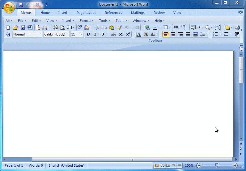 Demo of Classic Menu for Word 2007