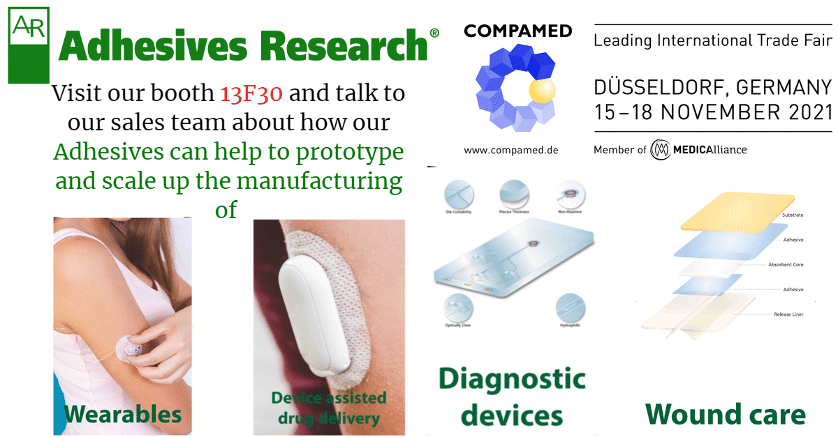Adhesives Research is exhibiting at COMPAMED2021, Hall 13, Booth no