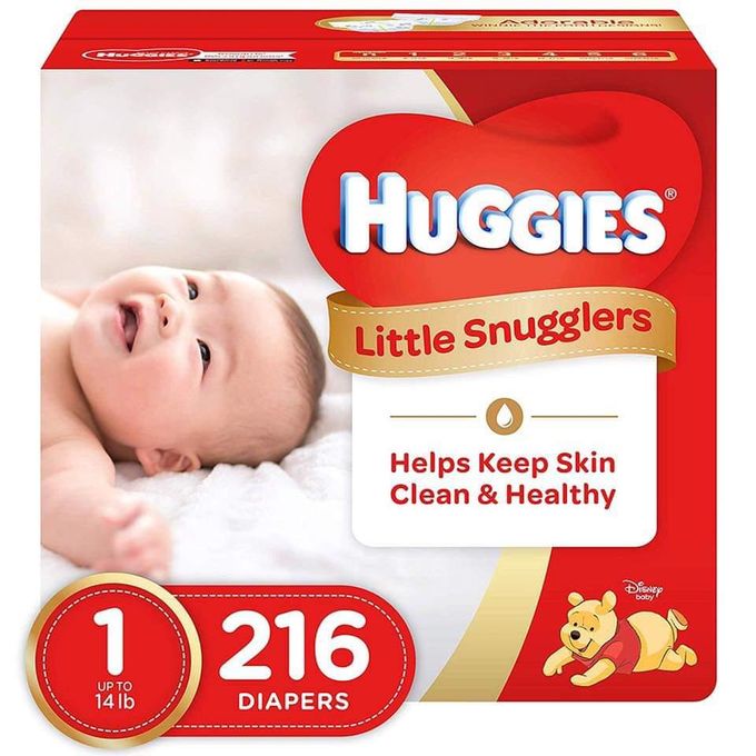 COUCHES CARTON HUGGIES LITTLE SNUGGLERS TAILLE 1 [216 PIECES]