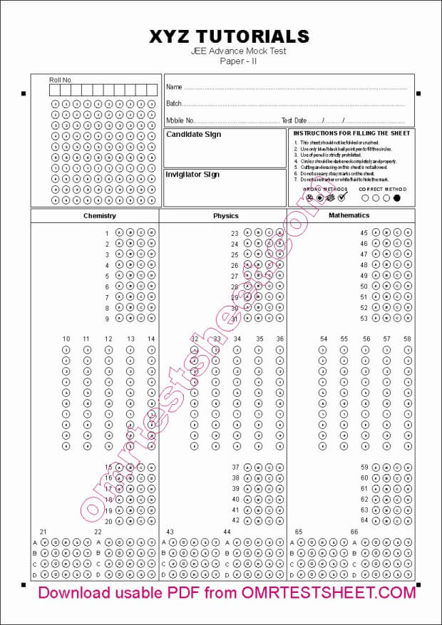 OMR Sheet OMR Sheets OMR Sheet Download
