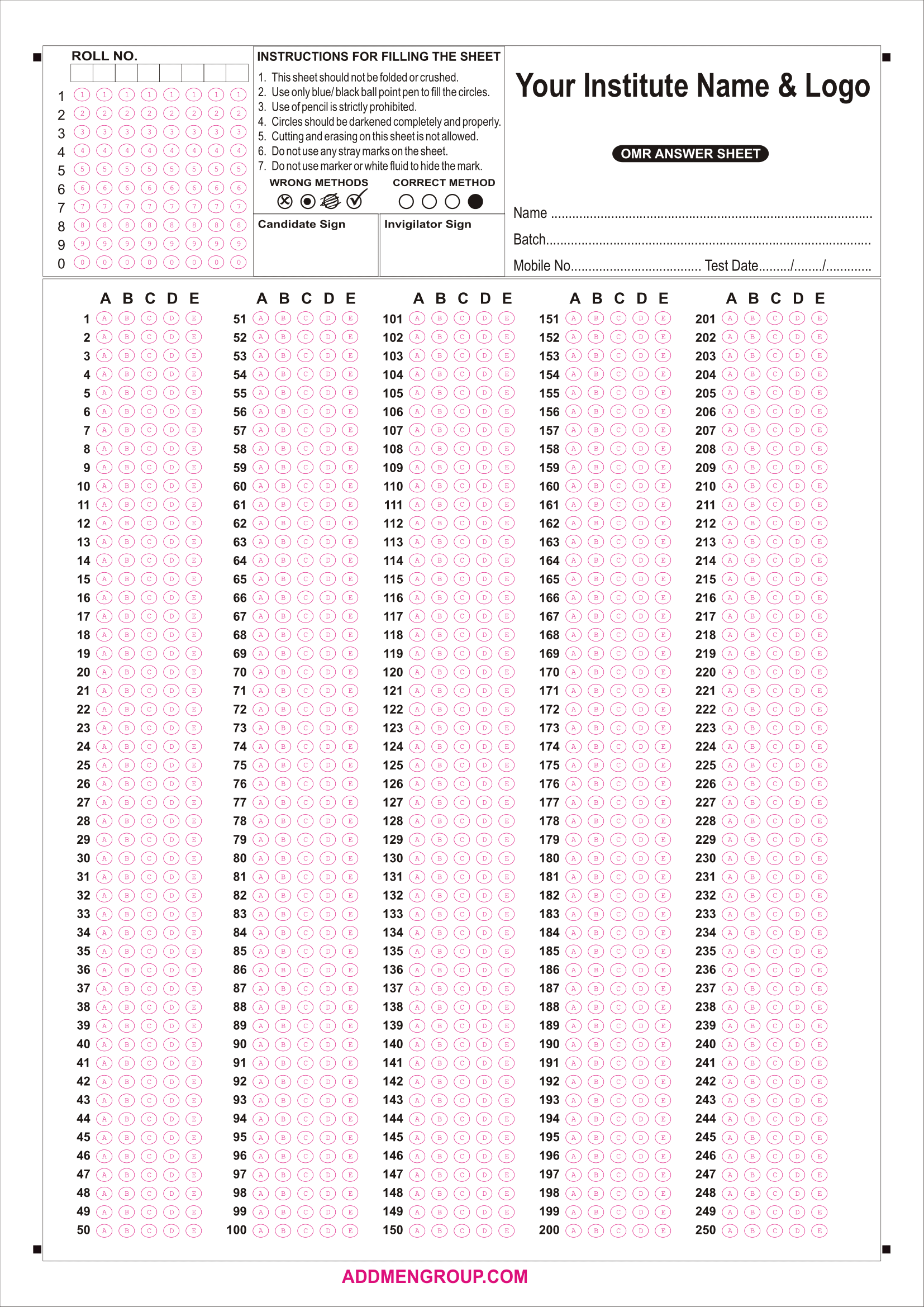 Results for multiple choice bubble answer sheet 50 questions