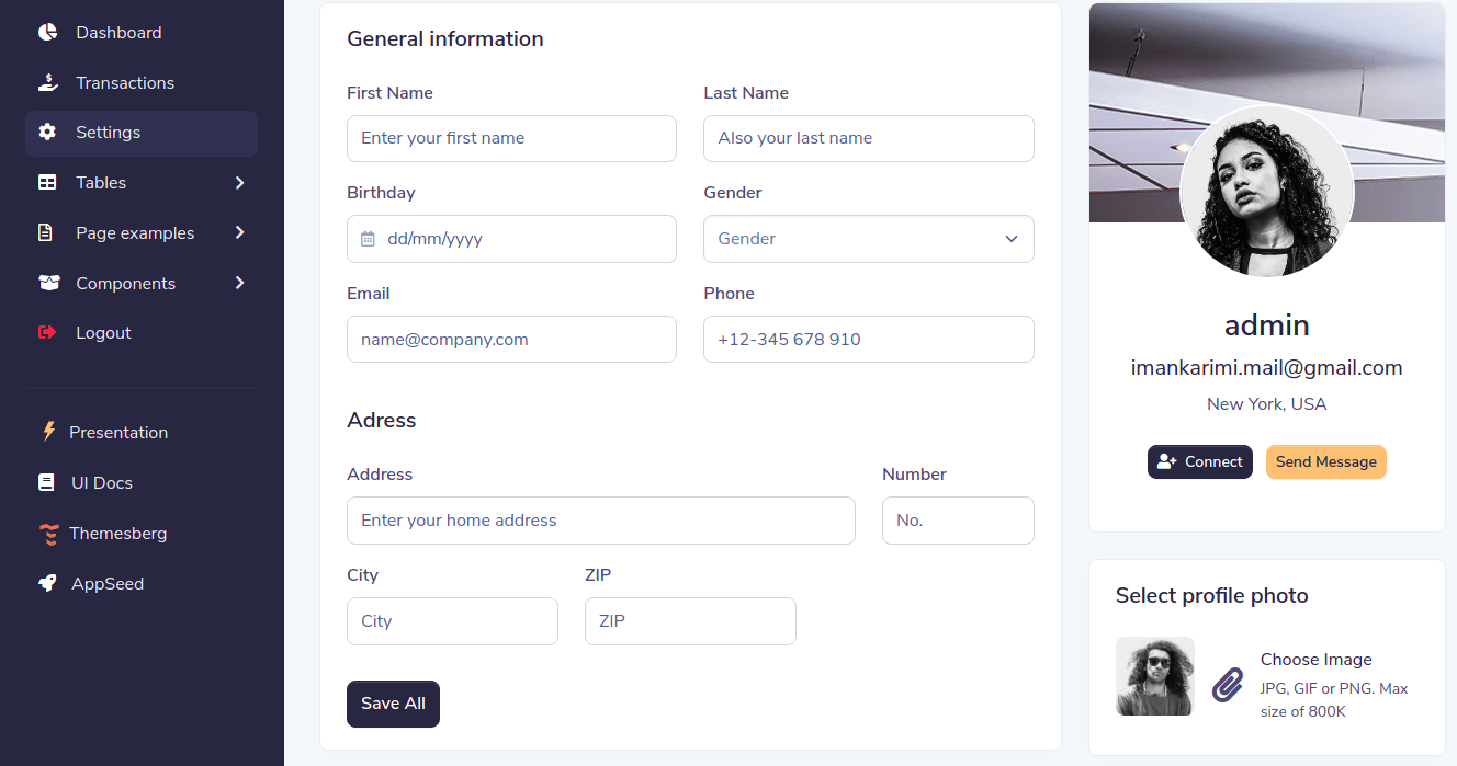 Admin Dashboard With Database Free Projects to start fast