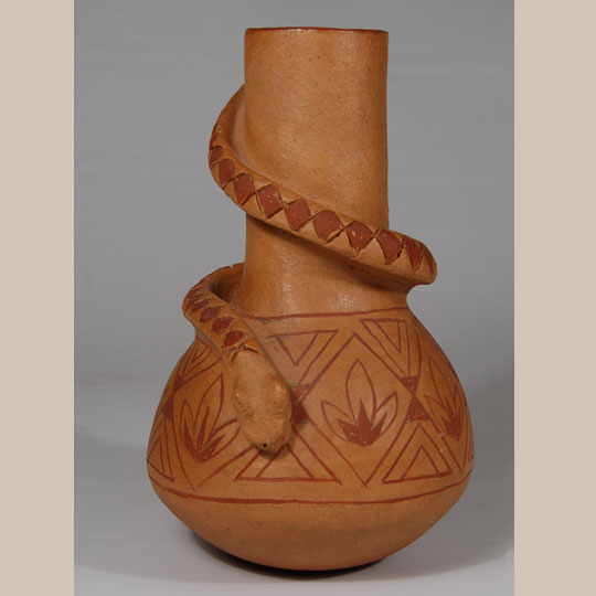 Southwest Indian Pottery Contemporary Mojave Elmer Gates Tall Neck Jar with Serpent
