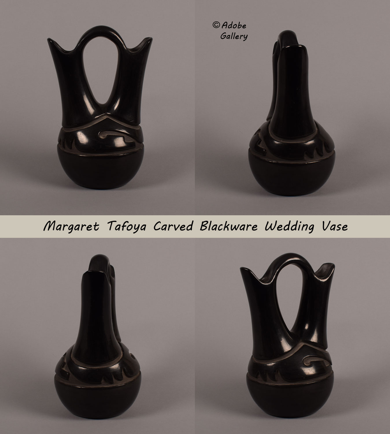 Tafoya Southwest Indian Pueblo Black Pottery Wedding Vase C4636A