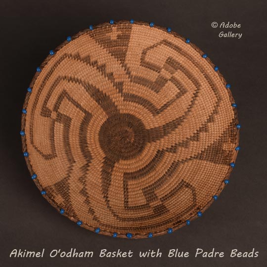 Pima Native American Basket Bowl Padre Beads C4644H Adobe Gallery