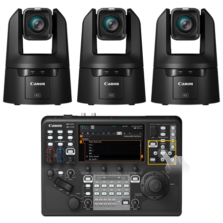 Canon CR-N500 13.4MP 4K UHD PTZ Camera, Black, 3-Pack,RC-IP100 Remote