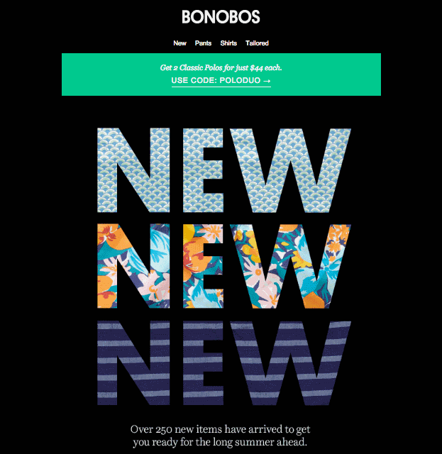 Gif for bonobos to showcase the new clothing items that have arrived.