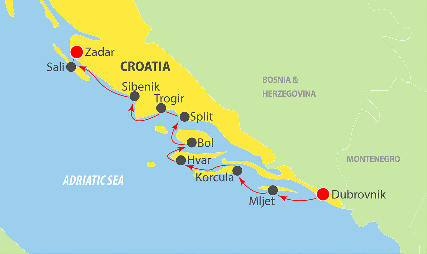 Dubrovnik to Zadar (One Way) Deluxe Cruise Adriatic