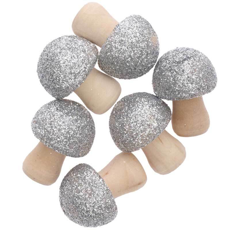 Pilze aus Holz 6 Stk., silber glitter online kaufen Aduis