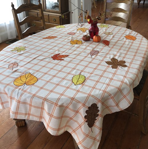 Fallthemed tablecloth with applique leaves embroidery Advanced