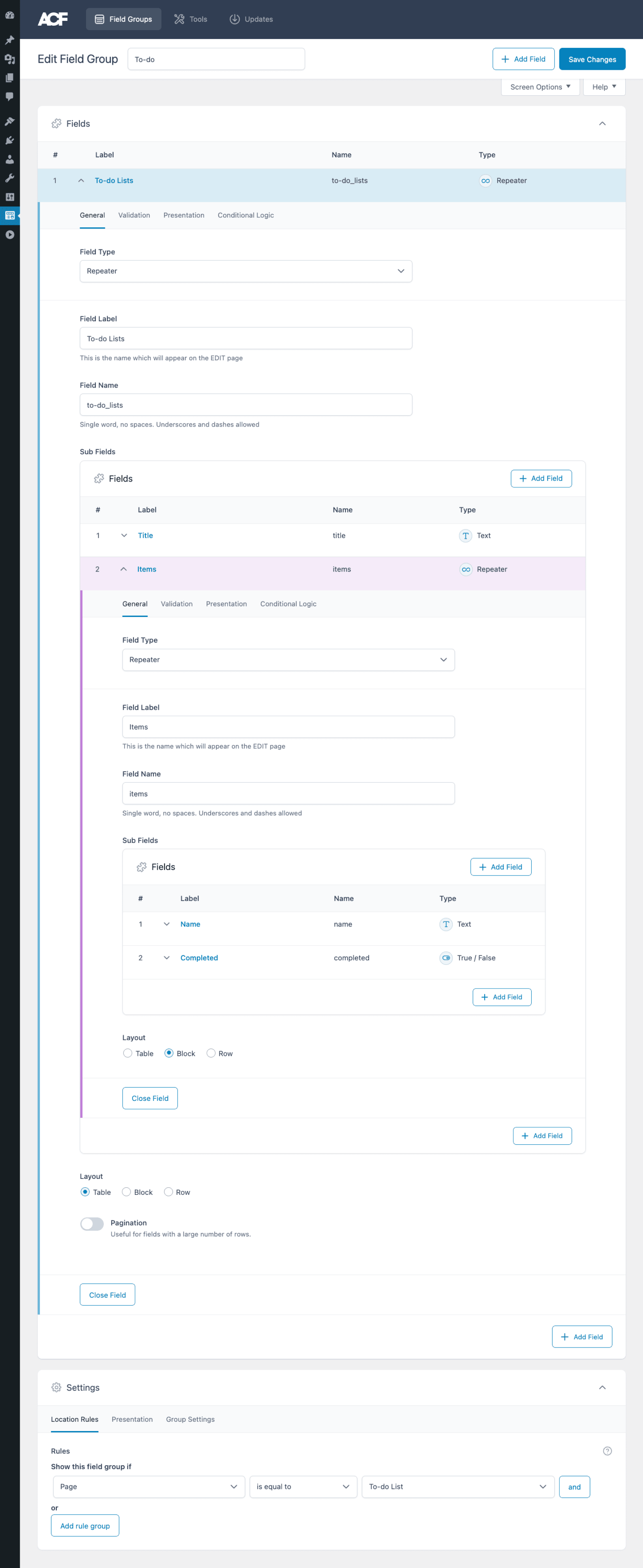 ACF Working with Nested Repeaters