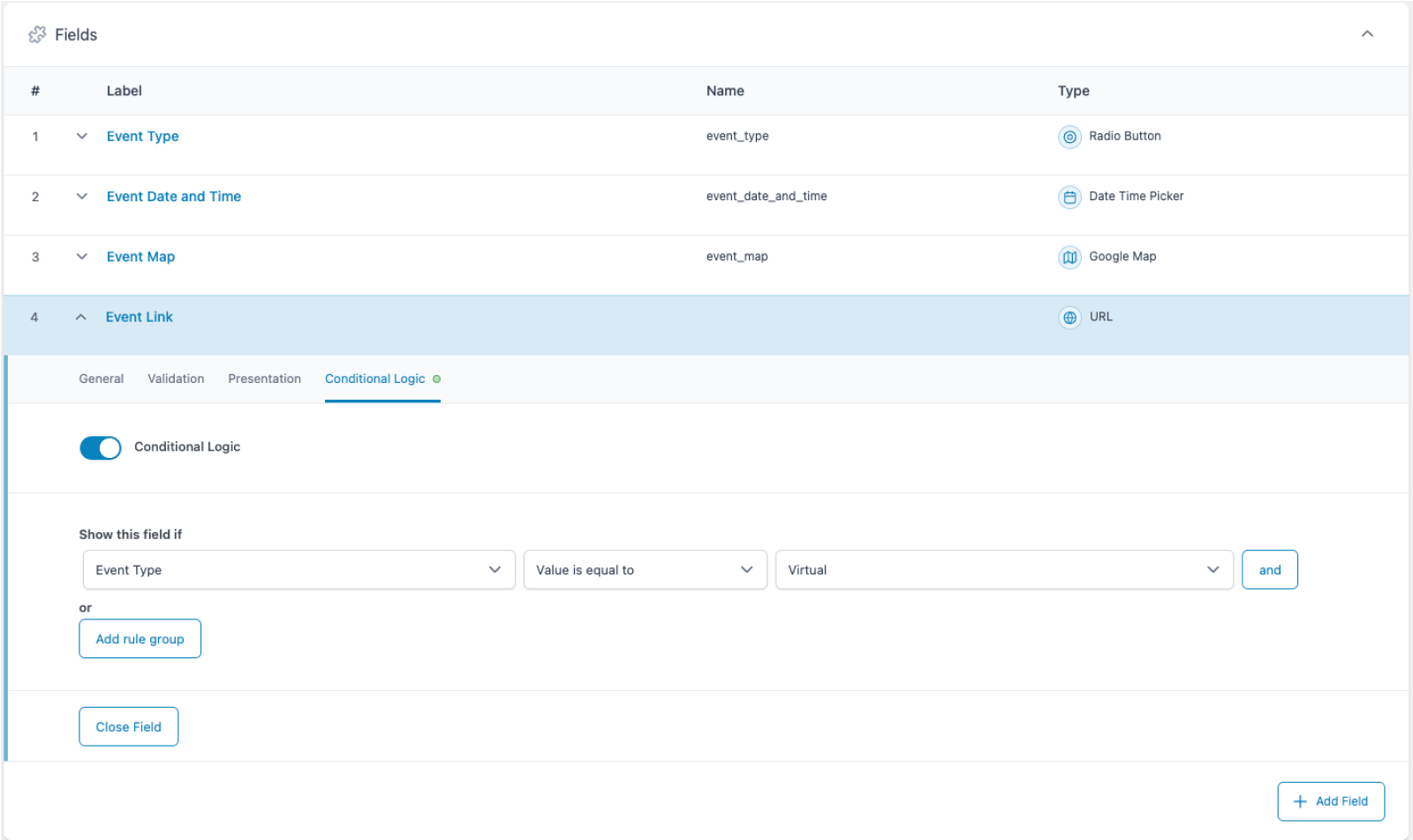 ACF Conditional Logic