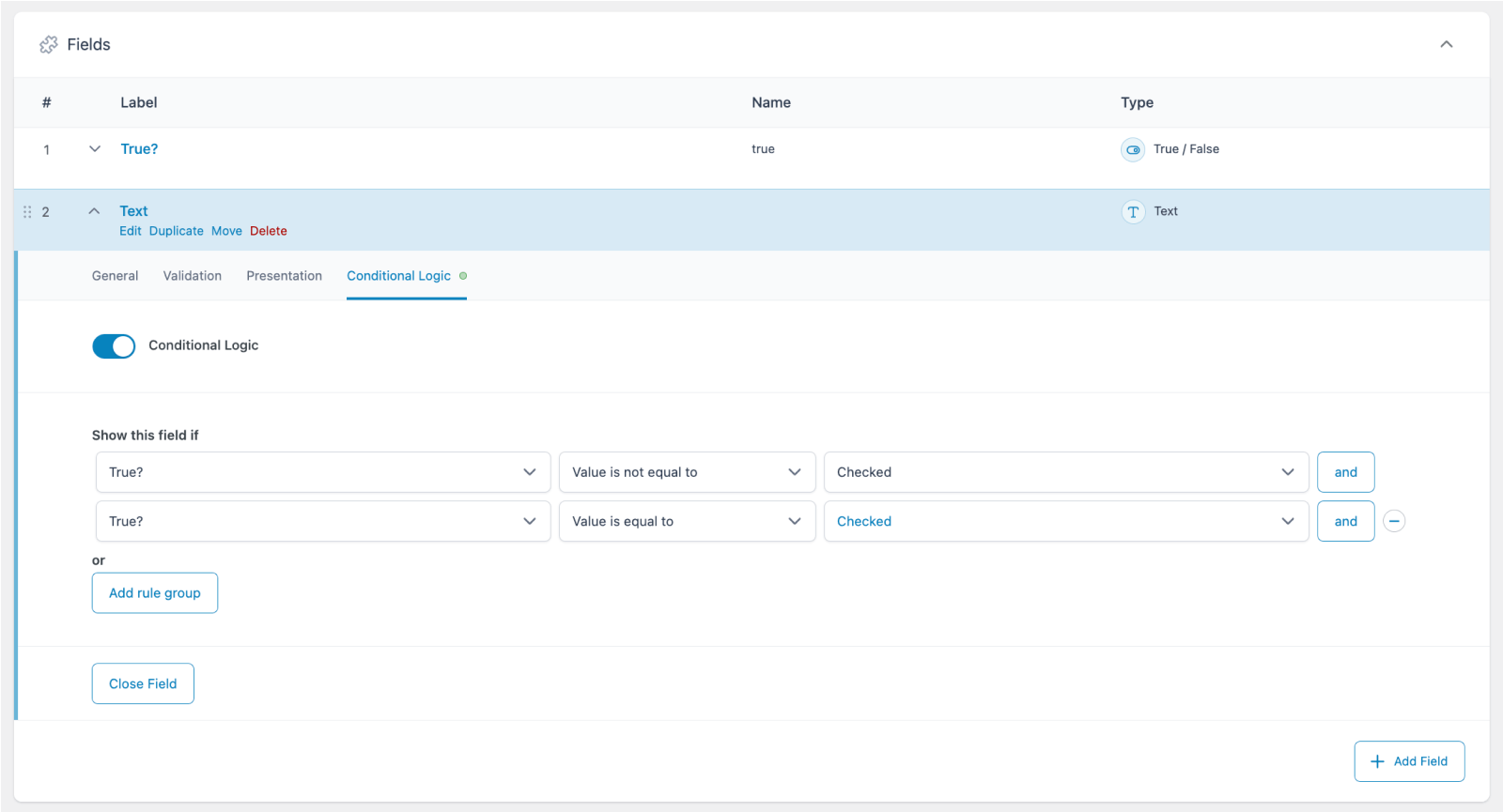 ACF Conditional Logic