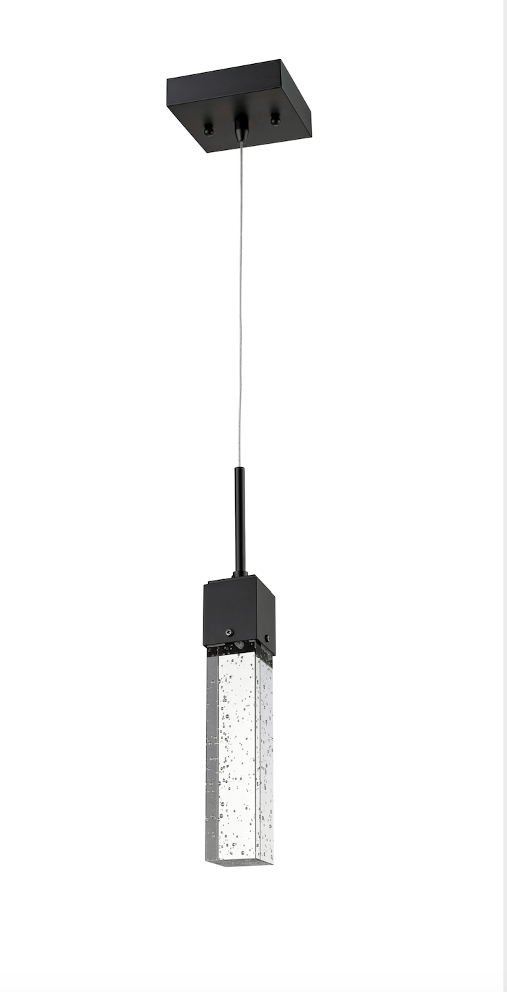 single square led mini pendant matte black with bubble glass Houston