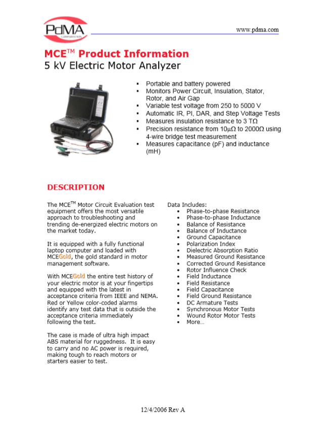PDMA MCEOff Line Motor Test Advance Siam Tech Co., Ltd.