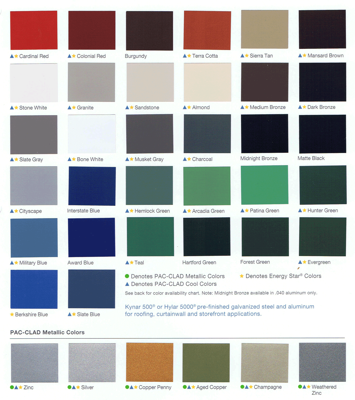 Color Chart | ADVANCED Architectural Sheet Metal & Supply