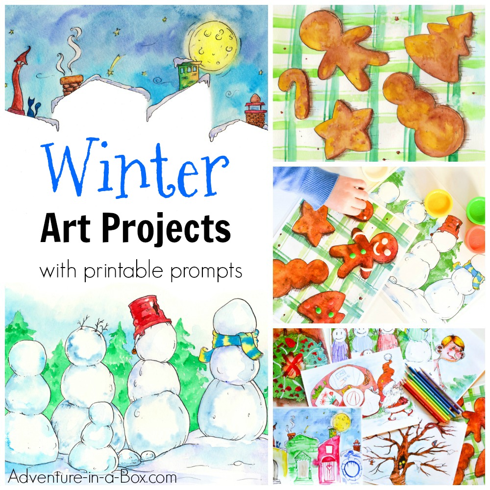 Winter Art Projects with Printable Prompts for Kids