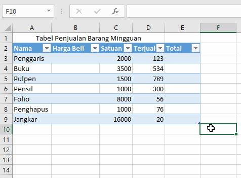 Cara Menghapus Menambah Baris dan Kolom pada Excel dengan Tabel