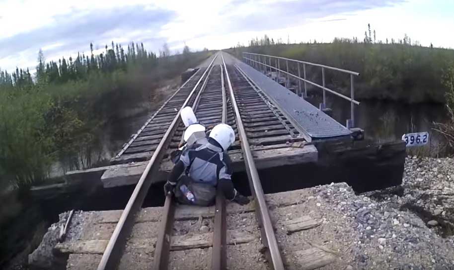 Watch This Adventure Rider Fall Through a RailRoad Bridge! ADV Pulse