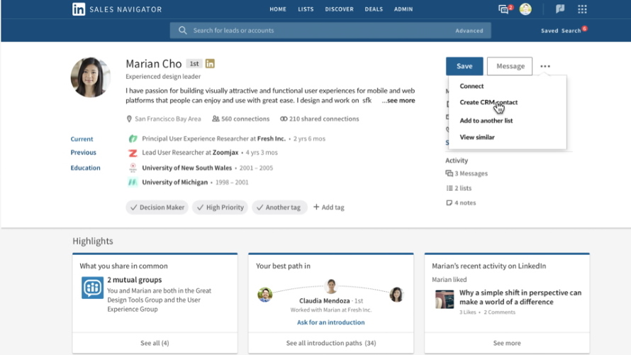 LinkedIn Sales Navigator Continues to Cozy Up to CRM Systems