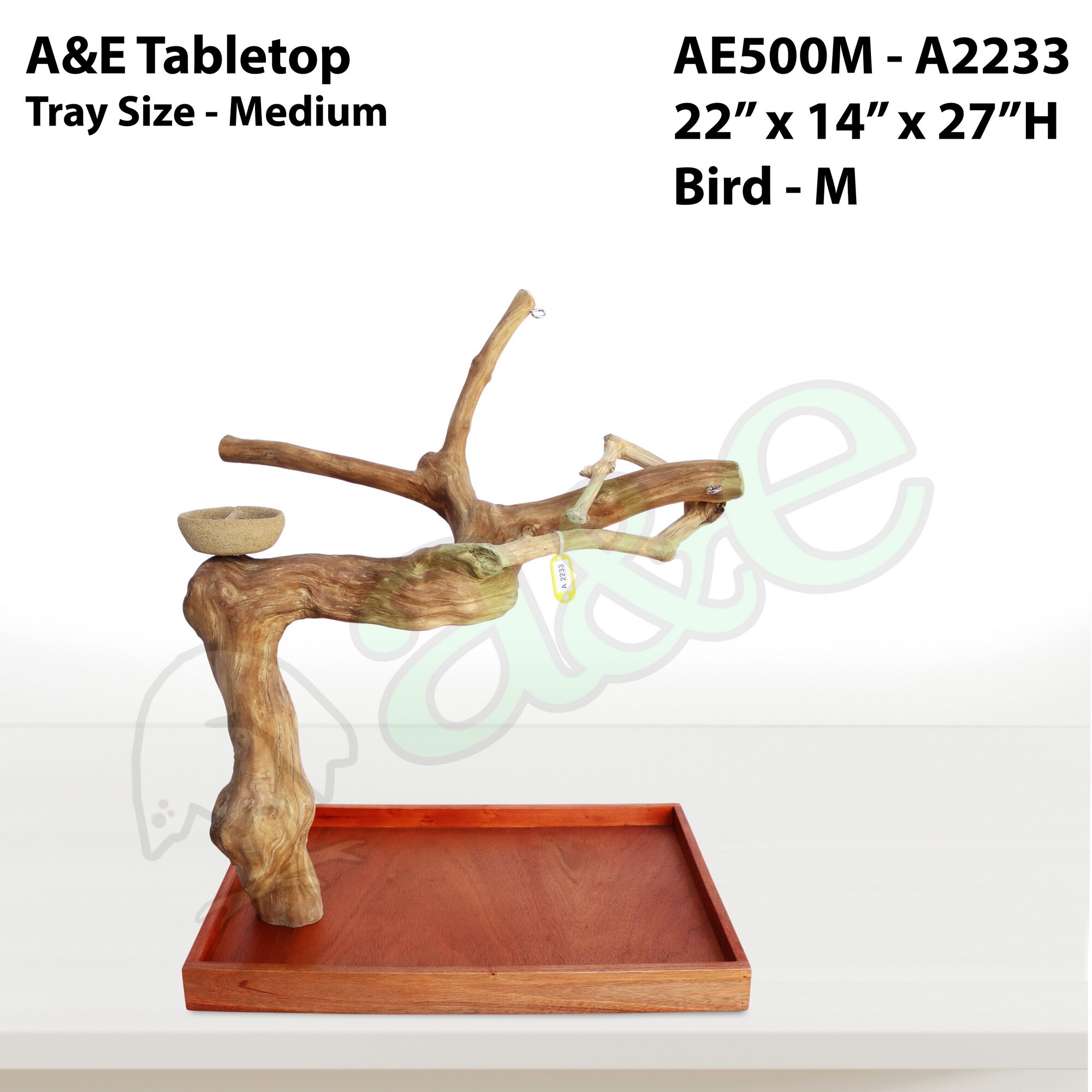 PYTAE500MA2233 22"x14"x27" Medium Java Wood Table Top Play Stand