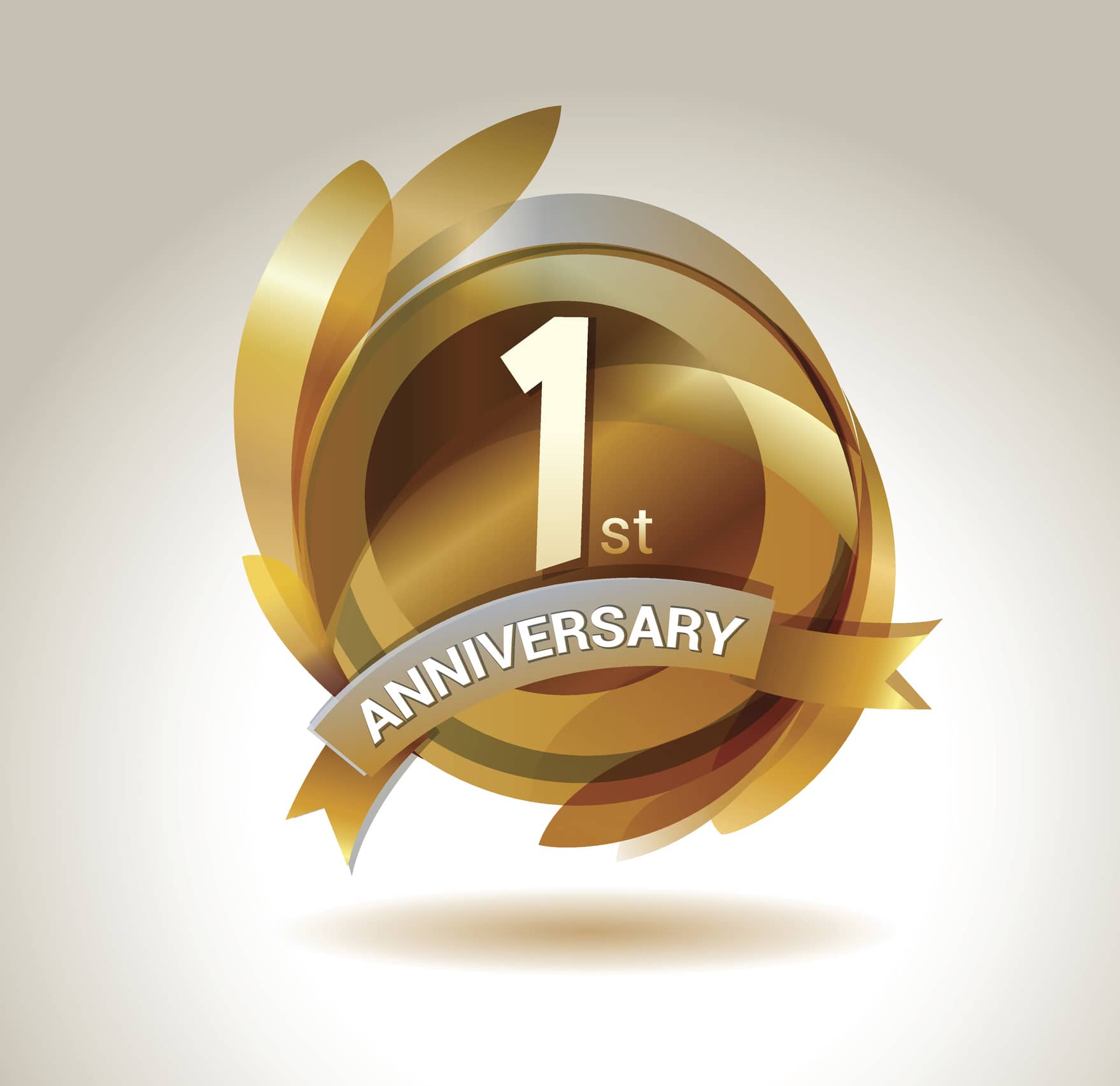 1st anniversary ribbon logo with golden circle and graphic elements