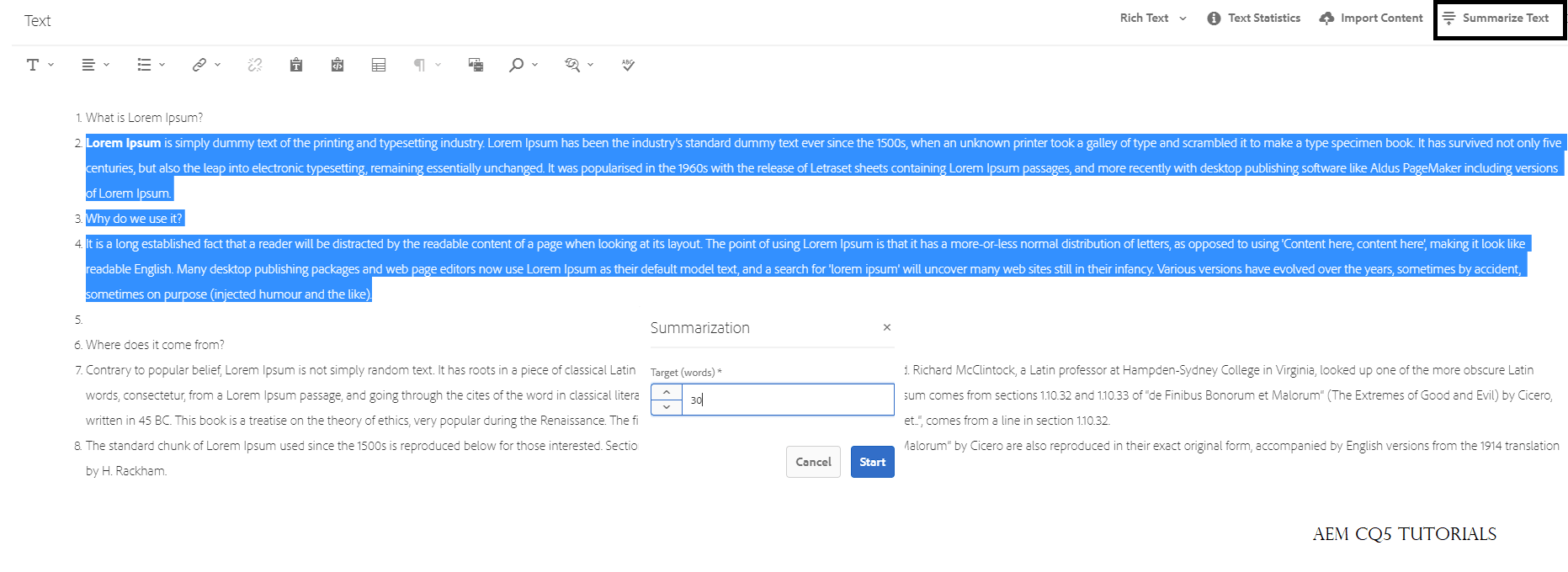 summarization content fragment aem AEM CQ5 Tutorials