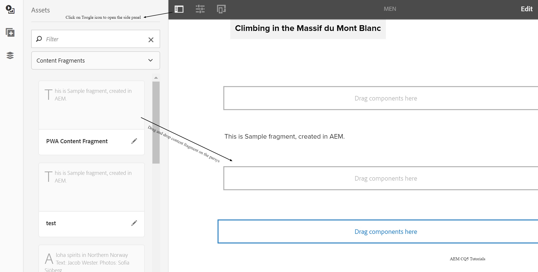 addcontentfragmentaempage AEM CQ5 Tutorials