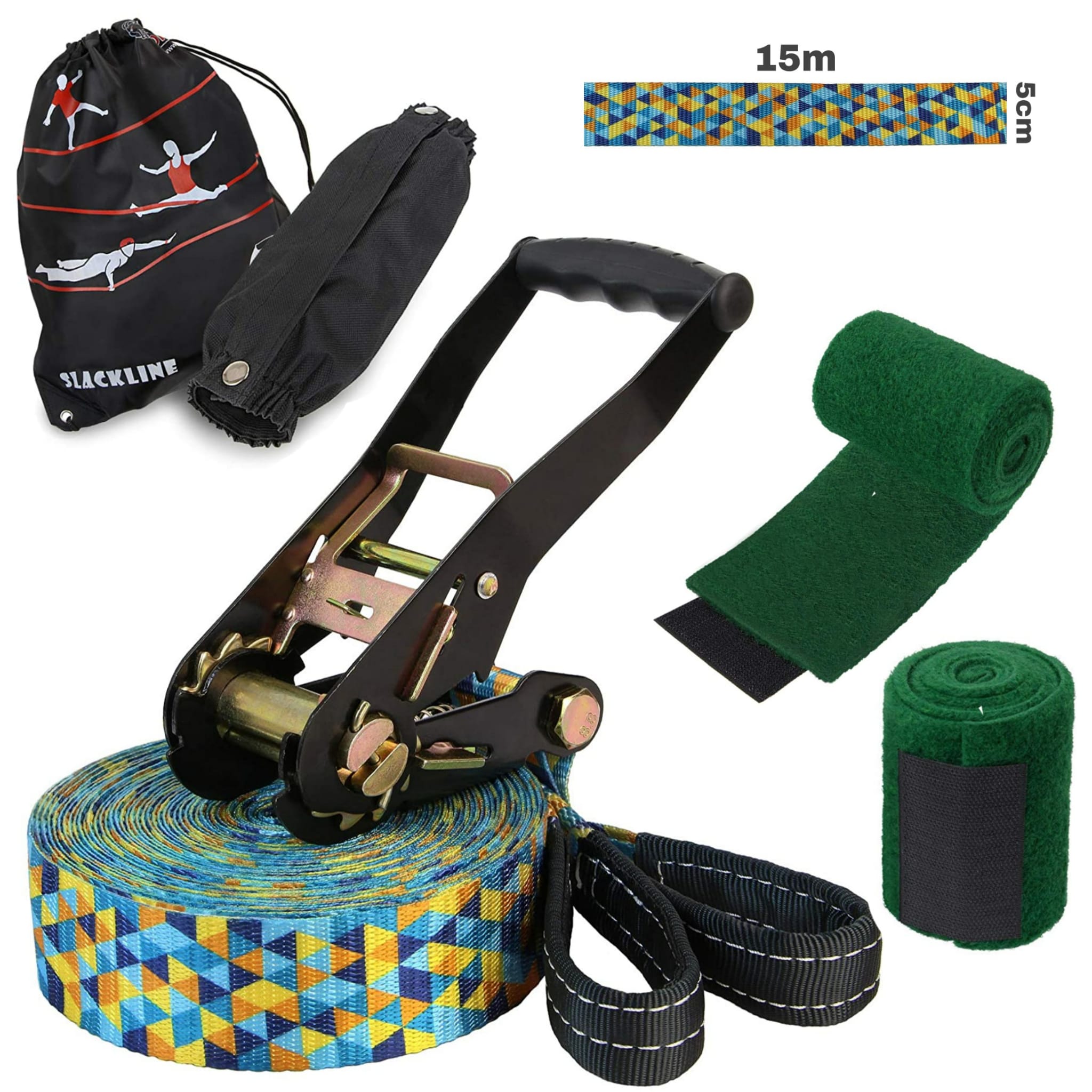 Slackline Kit 15 m 2 tons for beginners and advanced with tree