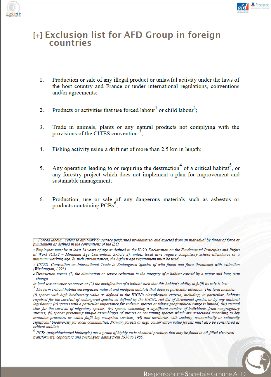 Exclusion list for AFD Group in foreign countries AFD Agence