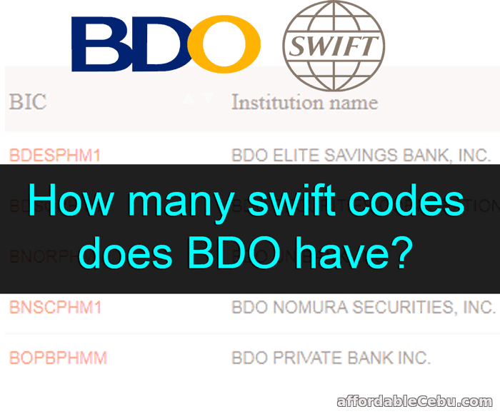 How many swift codes does BDO have? Banking 30710